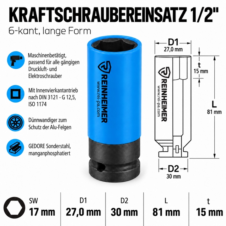 Kraftstecknuss 1/2*17-lng-KST-Hülse